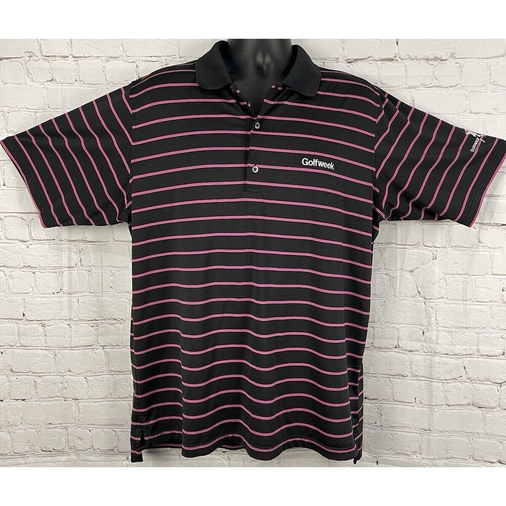 Fairway‎ & Greene "Golfweek" Polo Shirt Men's Black w/Purple Stripes Size XL